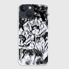 Чехол для iPhone 13 mini с принтом Черно белый узор. Маки. ,  |  | абстрактные цветы | маки | модный | рисунок | современный | цветочный фон | цветы | черно белый