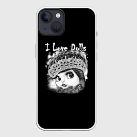 Чехол для iPhone 13 с принтом Кукла черно белый фон ,  |  | белый | девочка | для детей | иллюстрация | кукла | кукла блайз | набросок | портрет | фото | фото куклы | черный