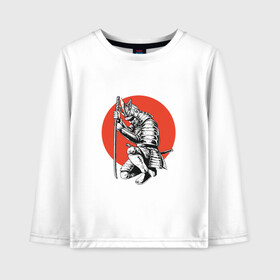 Детский лонгслив хлопок с принтом Самурай , 100% хлопок | круглый вырез горловины, полуприлегающий силуэт, длина до линии бедер | воин | меч | путь | самурай | солнце | япония