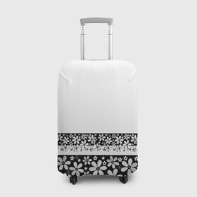 Чехол для чемодана 3D с принтом Черно-белый цветочный принт  , 86% полиэфир, 14% спандекс | двустороннее нанесение принта, прорези для ручек и колес | белый | детский | для девушек | кайма | летний | ромашки | цветочный | цветы | черно белый | черный