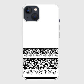 Чехол для iPhone 13 с принтом Черно белый цветочный принт ,  |  | белый | детский | для девушек | кайма | летний | ромашки | цветочный | цветы | черно белый | черный