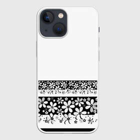 Чехол для iPhone 13 mini с принтом Черно белый цветочный принт ,  |  | белый | детский | для девушек | кайма | летний | ромашки | цветочный | цветы | черно белый | черный