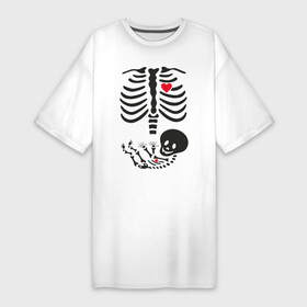 Платье-футболка хлопок с принтом МАЛЫШ ВНУТРИ ,  |  | baby | daughter | mama | mother | skillet | skull | son | беременным | дочка | кости | малыш | мама | прикол | ребенок | рентген | сердце | скелет | снимок | сынок | шутка