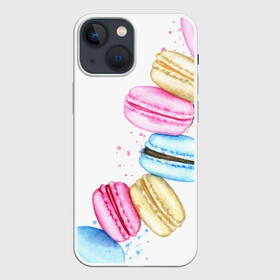 Чехол для iPhone 13 mini с принтом Macarons. Нежный десерт ,  |  | акварель | акварельные | десерт | десерты | макаронс | макаруны | пирожное | пирожные | разноцветные | сладости