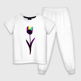 Детская пижама хлопок с принтом Рождённая сиять , 100% хлопок |  брюки и футболка прямого кроя, без карманов, на брюках мягкая резинка на поясе и по низу штанин
 | Тематика изображения на принте: born to shine | bright flower | crystal | flower | neon tulip | rgb | tulip | красивый цветок | кристалл | нежная | неон | неоновый тюльпан | природа | рожденная сиять | сияние | тюльпан | цветок | цветочек | цветы | яркий цветок