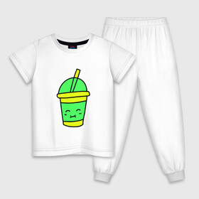Детская пижама хлопок с принтом Кофейно молочный Коктейль , 100% хлопок |  брюки и футболка прямого кроя, без карманов, на брюках мягкая резинка на поясе и по низу штанин
 | коктейль | минимализм. | молодежный | настроение | позитив | рисунок | смайлик