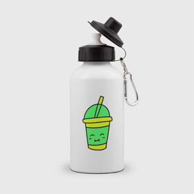 Бутылка спортивная с принтом Кофейно молочный Коктейль , металл | емкость — 500 мл, в комплекте две пластиковые крышки и карабин для крепления | коктейль | минимализм. | молодежный | настроение | позитив | рисунок | смайлик