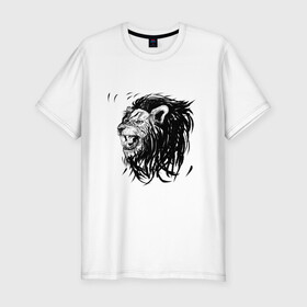 Мужская футболка хлопок Slim с принтом Лев , 92% хлопок, 8% лайкра | приталенный силуэт, круглый вырез ворота, длина до линии бедра, короткий рукав | Тематика изображения на принте: animal | animalistic | art | black | cat | drawing | illustration | lions | агрессивно