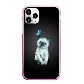 Чехол для iPhone 11 Pro матовый с принтом Тайский котенок с бабочкой , Силикон |  | акварель | бабочка | кот | котенок | котик | кошечка | кошка | смешной | тайский | темный