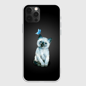 Чехол для iPhone 12 Pro Max с принтом Тайский котенок с бабочкой , Силикон |  | Тематика изображения на принте: акварель | бабочка | кот | котенок | котик | кошечка | кошка | смешной | тайский | темный