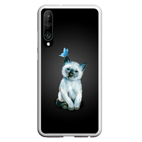 Чехол для Honor P30 с принтом Тайский котенок с бабочкой , Силикон | Область печати: задняя сторона чехла, без боковых панелей | акварель | бабочка | кот | котенок | котик | кошечка | кошка | смешной | тайский | темный