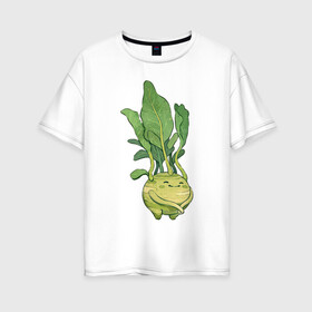 Женская футболка хлопок Oversize с принтом Капуста кольраби , 100% хлопок | свободный крой, круглый ворот, спущенный рукав, длина до линии бедер
 | арт | капуста | кольраби | листья | мило | милота | овощ | овощи | рисунок | свежие овощи | свежий овощ | свежий продукт