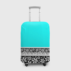 Чехол для чемодана 3D с принтом Цветочный бирюзовый  узор  , 86% полиэфир, 14% спандекс | двустороннее нанесение принта, прорези для ручек и колес | абстрактный | бирюзовый | девушкам | детский | кайма | летний | неоновый | ромашки | цветы | черный и белый