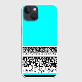 Чехол для iPhone 13 с принтом Цветочный бирюзовый  узор ,  |  | абстрактный | бирюзовый | девушкам | детский | кайма | летний | неоновый | ромашки | цветы | черный и белый