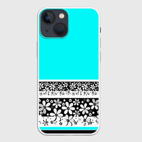 Чехол для iPhone 13 mini с принтом Цветочный бирюзовый  узор ,  |  | абстрактный | бирюзовый | девушкам | детский | кайма | летний | неоновый | ромашки | цветы | черный и белый