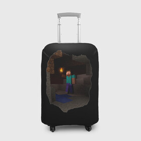 Чехол для чемодана 3D с принтом Minecraft: в Поисках Счастья , 86% полиэфир, 14% спандекс | двустороннее нанесение принта, прорези для ручек и колес | adventure | cave | in search of happiness | minecraft | steve | torch | в поисках счастья | пещера | приключения | стив