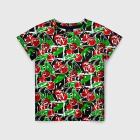 Детская футболка 3D с принтом Абстрактный узор спелая вишня , 100% гипоаллергенный полиэфир | прямой крой, круглый вырез горловины, длина до линии бедер, чуть спущенное плечо, ткань немного тянется | вишня | детский | зеленый | красная вишня | красный | летний узор | лето | ягодный принт | ягоды