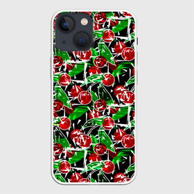 Чехол для iPhone 13 mini с принтом Абстрактный узор спелая вишня ,  |  | вишня | детский | зеленый | красная вишня | красный | летний узор | лето | ягодный принт | ягоды
