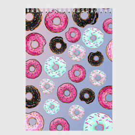 Скетчбук с принтом Пончики , 100% бумага
 | 48 листов, плотность листов — 100 г/м2, плотность картонной обложки — 250 г/м2. Листы скреплены сверху удобной пружинной спиралью | Тематика изображения на принте: еда | пончик с глазурью | пончики | розовая глазурь | шоколадный пончик