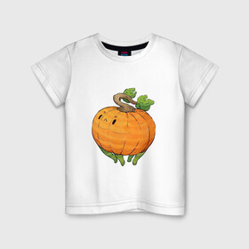 Детская футболка хлопок с принтом Недовольная тыква , 100% хлопок | круглый вырез горловины, полуприлегающий силуэт, длина до линии бедер | арт | мило | милота | недовольная | недовольный | овощ | овощи | осень | рисунок | свежие овощи | свежий овощ | свежий продукт | тыква | хеллоуин