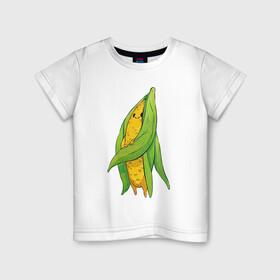 Детская футболка хлопок с принтом Милая кукурузка , 100% хлопок | круглый вырез горловины, полуприлегающий силуэт, длина до линии бедер | арт | длинные волосы | кукуруза | мило | милота | овощ | овощи | рисунок | свежие овощи | свежий овощ | свежий продукт