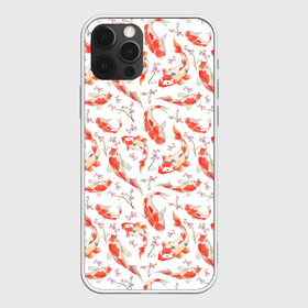 Чехол для iPhone 12 Pro с принтом Радужные карпы , силикон | область печати: задняя сторона чехла, без боковых панелей | Тематика изображения на принте: восток | карпы | узор | цветы | япония