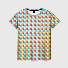Женская футболка 3D с принтом Красочные кубы , 100% полиэфир ( синтетическое хлопкоподобное полотно) | прямой крой, круглый вырез горловины, длина до линии бедер | квадраты | кубы | паттерн | пиксели | разноцветный