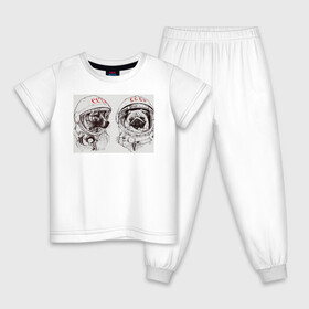 Детская пижама хлопок с принтом Собаки - космонавты , 100% хлопок |  брюки и футболка прямого кроя, без карманов, на брюках мягкая резинка на поясе и по низу штанин
 | Тематика изображения на принте: в тренде. | космос | собаки | собаки на белом фоне | ссср