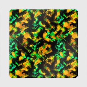 Магнит виниловый Квадрат с принтом Абстрактный желто-зеленый узор , полимерный материал с магнитным слоем | размер 9*9 см, закругленные углы | Тематика изображения на принте: абстрактный | желтый | зеленый | камуфляж | мужской | популярный | размытый узор | современный | черный