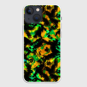 Чехол для iPhone 13 mini с принтом Абстрактный желто зеленый узор ,  |  | абстрактный | желтый | зеленый | камуфляж | мужской | популярный | размытый узор | современный | черный