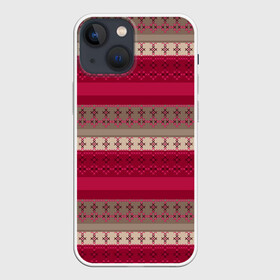 Чехол для iPhone 13 mini с принтом Полосатый вышитый орнамент ,  |  | бежевый | вишневый цвет | вышивка | коричневый и бордовый | орнамент | полосы | популярный | простой | этнический
