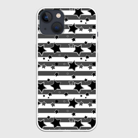 Чехол для iPhone 13 с принтом Черно белый полосатый узор ,  |  | звезды | молодежный | мужской | популярный | серый | современный | черный и белый