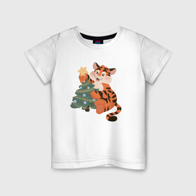 Детская футболка хлопок с принтом Символ года 2022. Тигренок  , 100% хлопок | круглый вырез горловины, полуприлегающий силуэт, длина до линии бедер | Тематика изображения на принте: 2020 | для детей | новый год | символ года | тигр | тигренок