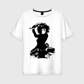 Женская футболка хлопок Oversize с принтом Микаса Акерман , 100% хлопок | свободный крой, круглый ворот, спущенный рукав, длина до линии бедер
 | attack on titan | levi | mikasa | ерен | леви | леви акерман | микаса | титаны