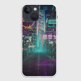 Чехол для iPhone 13 mini с принтом Neon Tokyo ,  |  | Тематика изображения на принте: anime | cyber | cyberpunk | japan | japanese | neon | retro | retro wave | road | street | tokyo | wave | аниме | дорога | иероглифы | кибер | киберпанк | неон | неоновый | ночной токио | ночь | ретро | свет | токио | улица | уличный | эстетика