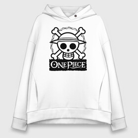 Женское худи Oversize хлопок с принтом Веселый Роджер One Piece. Большой куш , френч-терри — 70% хлопок, 30% полиэстер. Мягкий теплый начес внутри —100% хлопок | боковые карманы, эластичные манжеты и нижняя кромка, капюшон на магнитной кнопке | anime | manga | one piece | аниме | большой куш | ван пис | весёлый роджер | вон пис | король пиратов | логотип | манга | монки д. луффи | мугивары | перекрещённый костями | пират | пиратский флаг