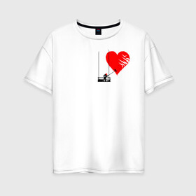 Женская футболка хлопок Oversize с принтом НАРИСОВАННОЕ СЕРДЦЕ , 100% хлопок | свободный крой, круглый ворот, спущенный рукав, длина до линии бедер
 | art | heart | illusion | love | paint | red | арт | иллюзия | искусство | кисть | краска | красный | любовь | маляр | рисунок | сердце | человек