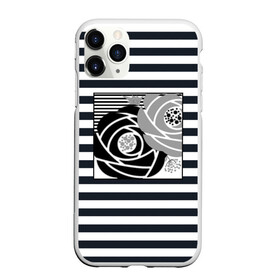 Чехол для iPhone 11 Pro Max матовый с принтом Аппликация розы на полосатом , Силикон |  | Тематика изображения на принте: абстрактные розы | абстрактный узор | абстракция | белый | женский | серый | современный | черно  белый | черные розы