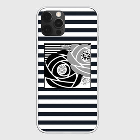 Чехол для iPhone 12 Pro Max с принтом Аппликация розы на полосатом , Силикон |  | Тематика изображения на принте: абстрактные розы | абстрактный узор | абстракция | белый | женский | серый | современный | черно  белый | черные розы