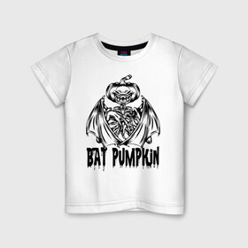 Детская футболка хлопок с принтом Bat pumpkin , 100% хлопок | круглый вырез горловины, полуприлегающий силуэт, длина до линии бедер | Тематика изображения на принте: bat | halloween | holiday | hype | jaw | muzzle | pumpkin | wings | крылья | летучая мышь | пасть | праздник | хайп | хэллоуин