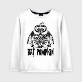 Детский лонгслив хлопок с принтом Bat pumpkin , 100% хлопок | круглый вырез горловины, полуприлегающий силуэт, длина до линии бедер | Тематика изображения на принте: bat | halloween | holiday | hype | jaw | muzzle | pumpkin | wings | крылья | летучая мышь | пасть | праздник | хайп | хэллоуин