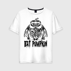 Женская футболка хлопок Oversize с принтом Bat pumpkin , 100% хлопок | свободный крой, круглый ворот, спущенный рукав, длина до линии бедер
 | bat | halloween | holiday | hype | jaw | muzzle | pumpkin | wings | крылья | летучая мышь | пасть | праздник | хайп | хэллоуин