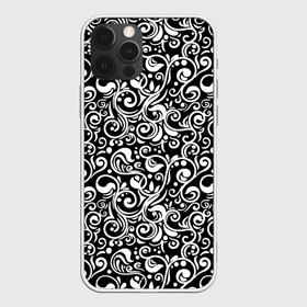 Чехол для iPhone 12 Pro Max с принтом Черно-белая роспись , Силикон |  | abstract | black and white | pattern | texture | абстрактный рисунок | абстракция | белый рисунок | белый узор | волнистый узор | завитки | круги | минимализм | монохром | орнамент | паттерн | роспись | текстура | узор