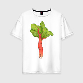 Женская футболка хлопок Oversize с принтом Ревень , 100% хлопок | свободный крой, круглый ворот, спущенный рукав, длина до линии бедер
 | арт | зелень | красный | мило | милота | овощ | овощи | ревень | рисунок | свежие овощи | свежий овощ | свежий продукт