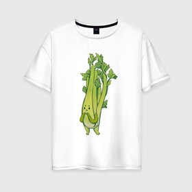 Женская футболка хлопок Oversize с принтом Сельдерей , 100% хлопок | свободный крой, круглый ворот, спущенный рукав, длина до линии бедер
 | арт | зелень | мило | милота | овощ | овощи | рисунок | свежие овощи | свежий овощ | свежий продукт | сельдерей