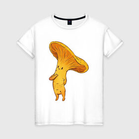 Женская футболка хлопок с принтом Лисичка , 100% хлопок | прямой крой, круглый вырез горловины, длина до линии бедер, слегка спущенное плечо | Тематика изображения на принте: арт | гриб | грибочек | грибы | лисичка | мило | милота | рисунок | рыжий гриб | свежие грибы | свежий гриб | свежий продукт