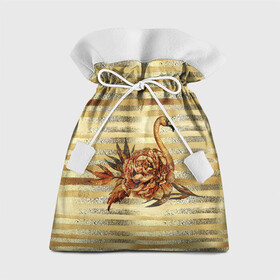 Подарочный 3D мешок с принтом Золотой фламинго и цветок , 100% полиэстер | Размер: 29*39 см | Тематика изображения на принте: драгоценный | золотистый | золото | пион | полоски | птица | серебристый | серебро | фламинго | цветок | цветочный | цветы