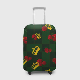 Чехол для чемодана 3D с принтом Короны и розы , 86% полиэфир, 14% спандекс | двустороннее нанесение принта, прорези для ручек и колес | зеленая клетка | золото | квадрат | королева | король | корона | красный | полосы | роза | сетка | узор | цветок | шахматная доска | шахматы