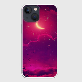 Чехол для iPhone 13 mini с принтом СКАЗОЧНАЯ НОЧЬ 2 КРАСНЫЙ ,  |  | деревья | звёзды | космос | луна | мир | ночь | облака | птицы
