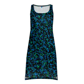 Платье-майка 3D с принтом Абстрактный зелено-синий узор  , 100% полиэстер | полуприлегающий силуэт, широкие бретели, круглый вырез горловины, удлиненный подол сзади. | абстрактный | вкрапления | зеленый | молодежный | мраморный | синий | современный | черный и синий